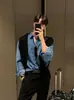 Chamarra tipo camisa de mezclilla retro americana para hombre, estilo nuevo, casual y madura, corte holgado, manga larga, sensación de alta calidad, camisa de trabajo multibolsillos