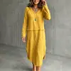Moda Femenina Otoño 2026 Transfronteriza Europea y Americana Color Sólido Borde Deshilachado Patchwork Cuello en V Holgado Casual Vestido de Manga Larga para Mujer