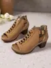 Sandalias de tacón grueso para mujer de talla grande, moda europea y americana de comercio exterior en stock, sandalias de tacón alto con hebilla y punta redonda para mujer, venta al por mayor transfronteriza
