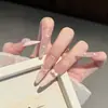 Uñas postizas de larga duración con moños y corazones para estudiantes, hechas a mano, removibles y favorecedoras
