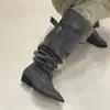 Botas de Tacón Grueso con Punta Aguda y Plisados Chuyuji 2026 Primavera Nuevo Diseño de Nicho Estilo Coreano Botas Altas para Mujer