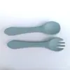 Juego de Cuchara y Tenedor de Silicona Pura de Grado Alimenticio para Niños, Vajilla para Alimentar Bebés, Tenedor y Cuchara Suaves para Alimentar