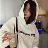 LIL CHER Suéter con capucha con letras estilo coreano para mujer otoño e invierno Nuevo grueso con forro polar holgado estilo perezoso top pullover