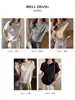 Camiseta Feminina Coreana Moda Preguiçosa Algodão Gola Redonda Pequena Floco de Neve Manga Curta Dobrada no Ombro Direito Estilo Solto Casual Toque de Luxo