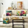 Estilo Pintura al Óleo Abstracta Arte Acuarela Floral Juego de Fundas de Almohada de Lino Juego de Cuatro Fundas de Almohada Transfronterizas de Comercio Exterior de Amazon