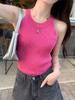 Chaleco de Punto de Alta Gama con Cuello Halter y Cuello Redondo con Tirantes Pequeños para Mujer en Verano, Prenda Exterior Delgada con Top sin Mangas que Recoge el Pecho para una Espalda Bonita