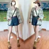 Camisa a cuadros de manga larga para mujer, estilo fino de verano, chaqueta protectora solar retro americana de corte holgado, top elegante para principios de otoño para mujeres petite
