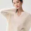 Suéter de Cachemira de Punto Cálido para Mujer, Color Sólido, Cuello Redondo en U, Manga Larga Suelta, Otoño Invierno, Nuevo Top Suave de Capa Base