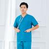 Roupas de lavagem à mão verde escuro de algodão puro Roupas de lavagem à mão masculina de manga curta Roupas de escova de mão Médico Enfermeira Roupas de isolamento Conjunto de roupas de trabalho de algodão