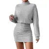 2026 Comercio Exterior Transfronterizo Amazon Europeo y Americano Otoño Nuevo Estilo Bodycon Manga Larga Cuello Alto Tejido de Canalé Vestido Sexy