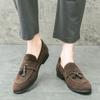 Zapatos de Cuero Británicos para Hombre Estilo Coreano de Moda Elevadores Internos Antivellón Zapatos Tipo Mocasín Slip-on Perezosos Casuales Mocasines con Borlas
