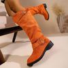 Botas holgadas cálidas de invierno 2025 para mujer, nuevas, transfronterizas, talla grande, gamuza, forro polar, puntera redonda, hebilla de cinturón