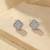 Pendientes de Plata de Ley S925 de Lujo con Forma de Trébol de Cuatro Hojas de Diamante Completo para Mujer, Joyería para Orejas de Gama Alta Brillante Más Vendida
