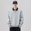 Moletom masculino de gola redonda, solto e confortável, versátil, casual, moderno, estiloso, estilo de rua americano, estilo de Hong Kong, blusa de manga longa
