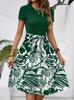 Vestido Transfronteiriço Amazon Temu Moderno de Gola Redonda, Manga Curta, Blocado em Cores com Cinto para Mulheres, Versátil, Luxo Leve, Fashion e Elegante