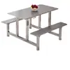 Mesa de comedor unida para comedor escolar, personal de fábrica, restaurante, mesa de comedor y silla de acero inoxidable para 4, 6 y 8 personas, combinación de mesa y silla de comedor