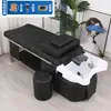 Cama de champú para salón de peluquería de acero inoxidable con circulación de agua, cama de terapia para la cabeza con calentador de agua, cama de belleza con masaje y vapor