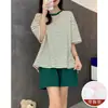 Pijama de verano 2023 para mujer con almohadilla en el pecho, rayas, manga corta, pantalones cortos, se puede usar fuera de casa, conjunto de ropa