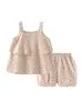 Conjunto de Falda con Tirantes Florales para Bebé Niña Primavera y Verano Algodón Doble Capa Gasa Transpirable Lindo Niña Hogar Conjunto de Dos Piezas