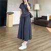¡Falda de traje holgada con cintura autoajustable para remodelar la figura! Pantalones de Pierna Ancha con Bolsillo de Solapa tipo T, Manga Corta, Corte a la Cintura que Cubre la Piel, Falda de Línea A, Falda T