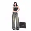 Jeans de Perna Larga Estilo Americano Retrô Nostálgico Feminino Solto Cintura Alta Primavera e Outono 2025 Novos Calças Retas