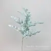 Flor Artificial Flocada Folha de Prata de Alta Qualidade Ramo Único Material de Folha Decoração de Mesa para Sala de Estar Doméstica Transfronteiriça Decoração de Casamento Planta Verde