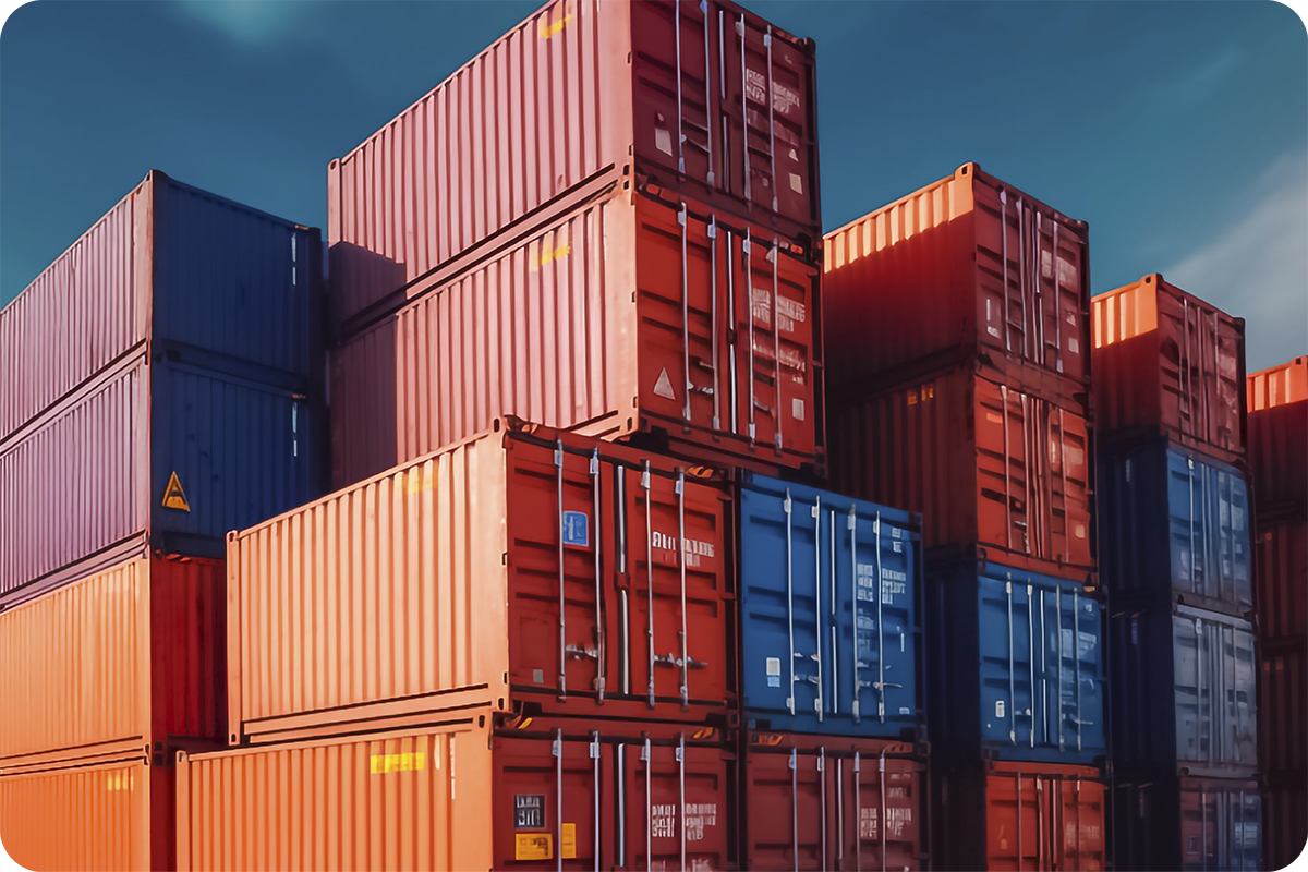 Containers empilhados em terminal portuário, representando os riscos e sinais de golpe na importação da China que empresas brasileiras precisam conhecer