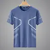 Camiseta de Seda Gelada de Verão para Homens, Gola Redonda, Secagem Rápida, Manga Curta, Fina, Respirável, Manga Meia-Manga, Tamanho Grande, Top Esportivo Masculino Solto Tendência