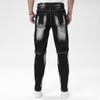 Jeans para Hombre Transfronterizos con Diseño Patchwork de Moda Callejera, Pantalones Azules con Estiramiento, Pantalones Skinny Versátiles de Corte Ajustado