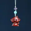 Pequena folha jacarandá escultura desenho animado Zodíaco animal guardião fera sândalo corrente de celular pingente de mochila para casal