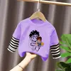 Ropa infantil, camiseta de manga larga para niños, algodón puro, nuevo estilo de otoño 2026, conjunto falso de dos piezas, top para niños, camiseta básica para niños