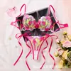 Venda Quente Transfronteiriça Conjunto de Lingerie Sedutor Sexy de Três Peças Novo Sexy Malha Bordada Puro Desejo Conjunto de Sutiã Atacado