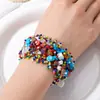 Pulsera de Encaje Hueco Estilo Étnico con Piedras de Colores y Cuentas Hecha a Mano Pulsera Bohemia Hueca con Cuentas Joyería