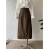 Saia Midi Reta Elegante de Couro PU de Cintura Alta Vintage Beishan Tongshu para Mulheres, Estilo Coreano de Outono 6738