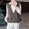 Nuevo Otoño 100% Lana Tejido Chaleco para Mujer Cuello en V Talla Grande Chal Tejido Chaleco Casual Holgado Top para Mujer