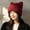 Chapéu de Orelha de Gato Feminino Outono Inverno Circunferência da Cabeça Grande Lã à Prova de Vento Proteção Contra Frio Espessado Quente Bonito Emagrecimento Facial Chapéu de Tricô