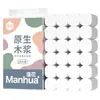 Atacado de Rolo de Papel Higiênico Manhua, Papel Higiênico Doméstico de Polpa de Madeira Natural de 5 Folhas, Pacote com 24 Rolos, Rolo Sem Miolo
