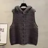 Colete de Tricô com Capuz para Mulheres, Novo Estilo Primavera e Outono, Jaqueta Suéter Solta sem Mangas, Roupa de Fora de Cor Sólida