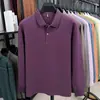Camiseta de manga larga para hombre con dobladillo abierto, algodón mercerizado, nuevo estilo otoño 2026, cuello camisero, polo casual para hombre