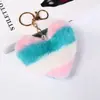 Llavero de Bola de Peluche Arcoíris Llavero con Borla en Forma de Corazón Grande para Mujeres Colgante para Coche Bolso Joyería de Moda