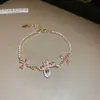 Pulsera de flor de acetato rosa con circonita, ligeramente dulce y delicada, fresca y dulce, joyería con sensación de lujo ligero y alta gama