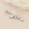 Venda quente transfronteiriça prego do umbigo borboleta criativa franja zircônia brilhante joia de piercing corporal no umbigo fivela do umbigo