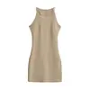 Vestido de Linho Rústico Dupla Face Estilo Francês Alças Finas Sem Mangas Curto Bodycon Verão Cintura Marcada Justo ao Corpo Vestido Regata Petite