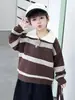 Suéter de rayas con cuello polo para niño, estilo coreano, top casual elegante y versátil para niños, ropa de bebé de moda