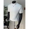 Camiseta de Punto de Manga Corta para Hombre, Cuello Medio Alto, Rayas, Corte Ajustado, Estilo Old Money, Seda de Hielo, Verano, Dropshipping Transfronterizo, Venta al por Mayor de Fábrica