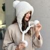 Gorro de peluche de color liso, cálido gorro de punto de doble capa, además de bola esponjosa, gorro de lana, bonito gorro colgante con bola para exteriores, gorro de invierno.
