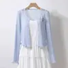 Cardigan de Punto Exterior de Manga Larga Transpirable Fresco y Dulce Estilo Delgado Rosa para Mujer Ropa de Abrigo de Verano Negro