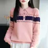 Estilo Universitario 100% Lana Nueva Colección Primavera y Otoño 2025 Prendas de Punto con Cuello Chal para Mujer Suéter Delgado Holgado Camiseta Base Superior