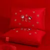 Un Par Indispensable para Recién Casados, Precio Especial Funda de Almohada, Suave, Cómoda, Transpirable y Amigable con la Piel Pareja Boda Almohada Roja de Boda
