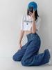Pantalones anchos de mezclilla de estilo coreano, tejidos a juego, para mujer, nuevos pantalones rectos drapeados de cintura alta, pantalones casuales sueltos